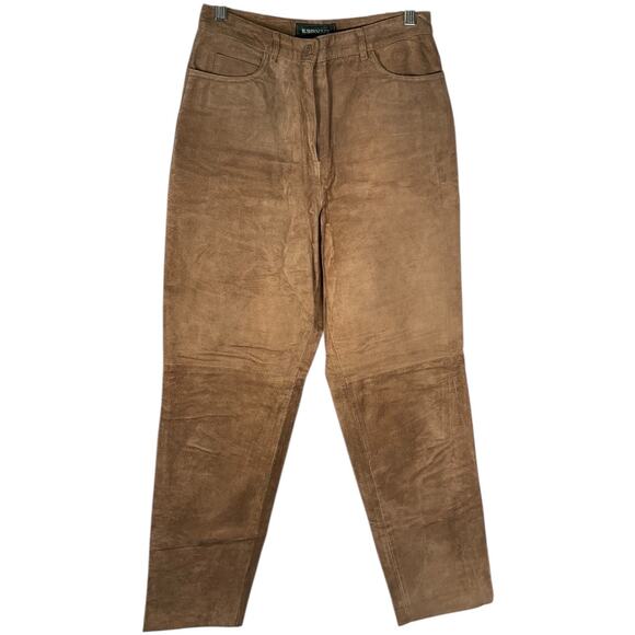 Vintage Bushwacker Suede Genuine Leather Pants Brown Women's Size 10 High Waist - Picture 1 of 9